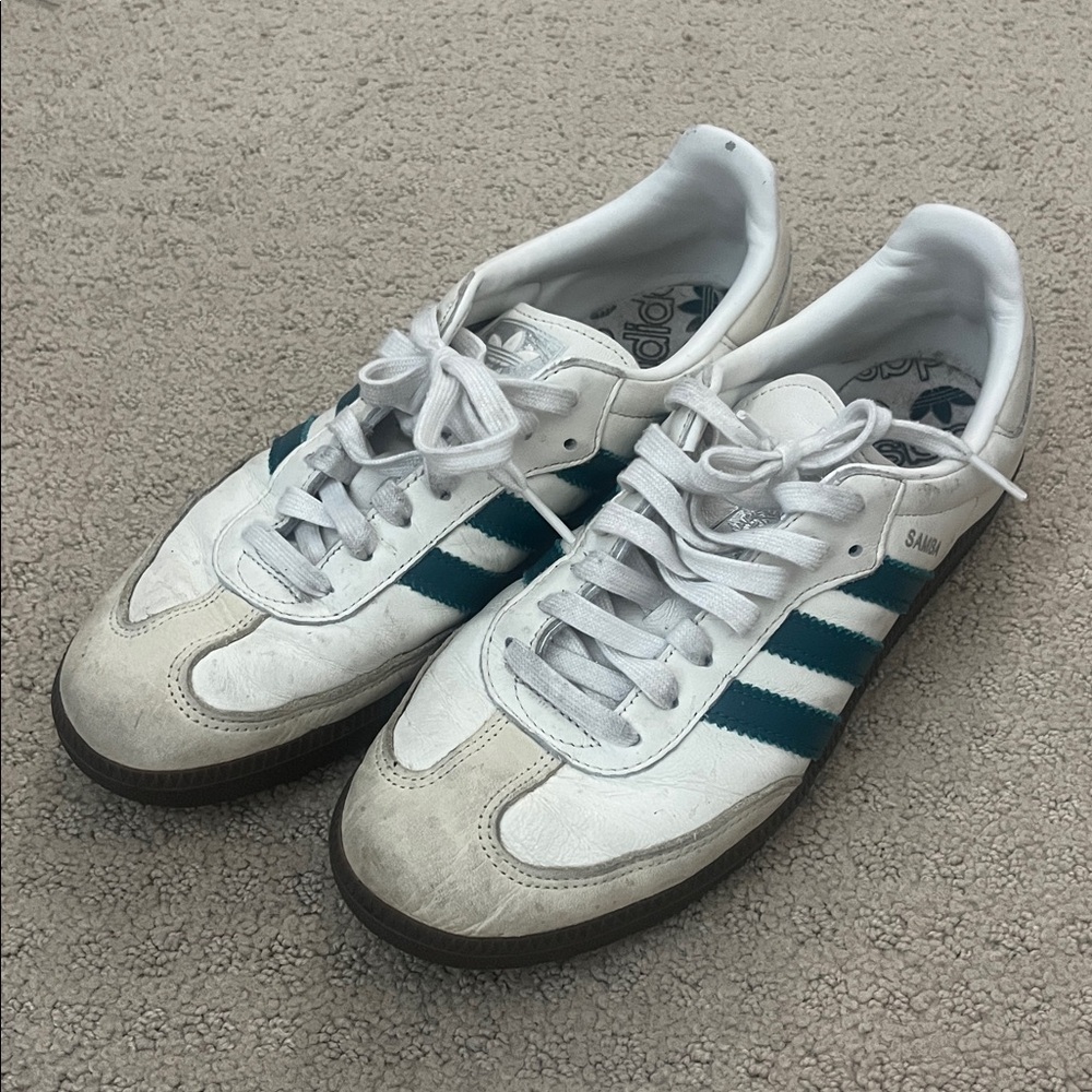 Adidas Samba White and Dark Green Shoes